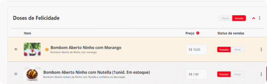 Seção de cadastro de produto